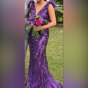Jovani Purple Feather Sequined Gown
Style 38758